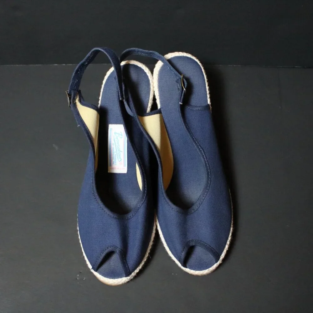 Vintage Navy Peep Toe Espadrilles 7.5